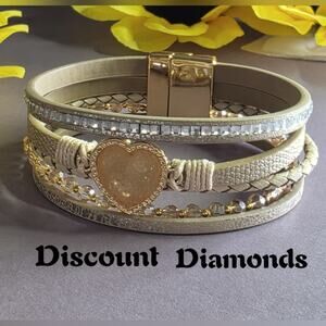 Elegant Gold and Beige Heart Cuff Bracelet